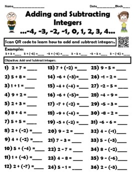 Preview of Adding and Subtracting Integers