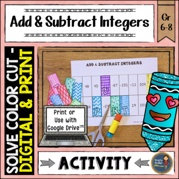 Preview of Adding and Subtracting Integers Activity - Math Solve Color Cut