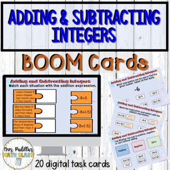 Preview of Adding and Subtracting Integers BOOM cards Digital Task Cards |Distance Learning