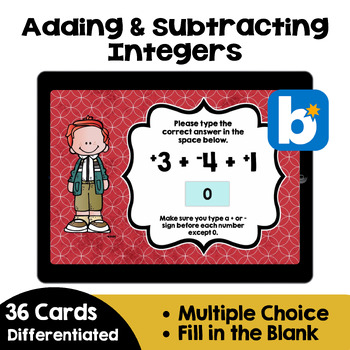 Preview of Adding and Subtracting Integers Boom Cards - Self Correcting Digital Task Cards