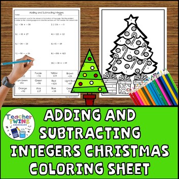 Preview of Adding and Subtracting Integers Christmas Coloring Sheet