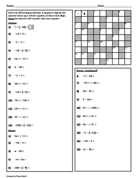 Preview of Adding and Subtracting Integers Cross-Number Puzzle