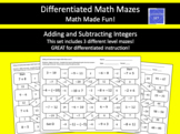Adding and Subtracting Integers Differentiated Math Mazes