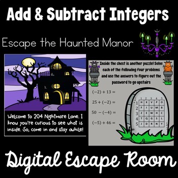 Preview of Adding and Subtracting Integers Digital Escape Room - The Haunted Manor