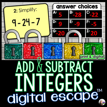 Preview of Adding and Subtracting Integers Digital Math Escape Room Activity