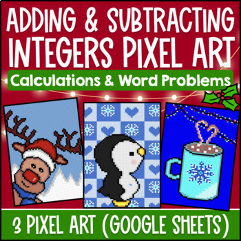 Preview of Adding and Subtracting Integers Digital Pixel Art | Word Problems Google Sheets