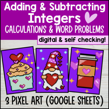 Preview of Adding and Subtracting Integers Digital Pixel Art Word Problems Google Sheets