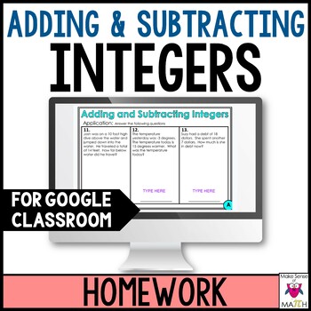 Preview of Adding and Subtracting Integers Digital Worksheets | Google Classroom Homework