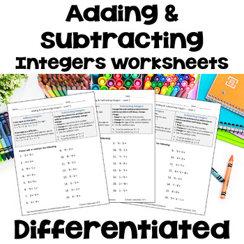 Preview of Adding and Subtracting Integers Worksheets - Differentiated