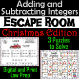 Adding and Subtracting Integers Game: Escape Room Christma