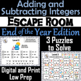 Adding and Subtracting Integers Game: Escape Room End of Y