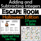 Adding and Subtracting Integers Game: Escape Room Hallowee