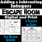 Adding and Subtracting Integers Activity: Escape Room Math Breakout Game 7.NS.1