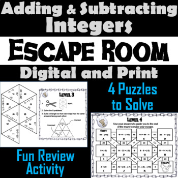 Preview of Adding and Subtracting Integers Activity: Escape Room Math Breakout Review Game