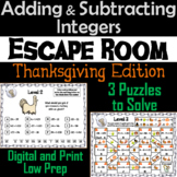 Adding and Subtracting Integers Game: Escape Room Thanksgi