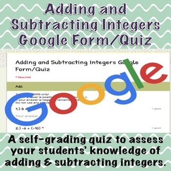 Preview of Adding and Subtracting Integers Google Form/Quiz (Distance Learning)