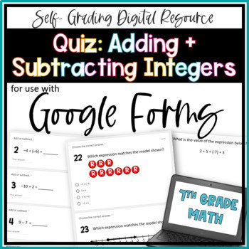 Preview of Adding and Subtracting Integers Google Forms Quiz