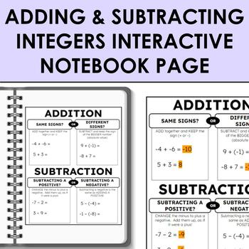 Preview of Adding and Subtracting Integers Interactive Notebook Page