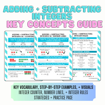 Preview of Adding and Subtracting Integers Key Concepts W/ Counters, Number Lines + Rules