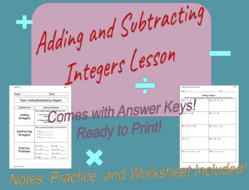 Preview of Adding and Subtracting Integers Lesson