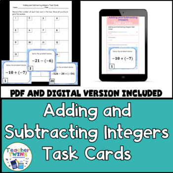 Preview of Adding and Subtracting Integers Digital and Printable Task Cards