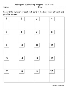 Adding And Subtracting Integers Digital And Printable Task Cards