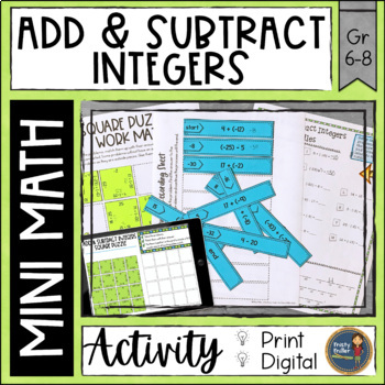 Preview of Adding and Subtracting Integers Math Activities Puzzles and Riddle - No Prep