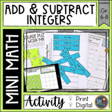 Adding and Subtracting Integers Math Activities Digital Print