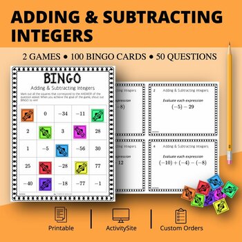 Adding and Subtracting Integers #2 Math Bingo Review Game by Qwizy