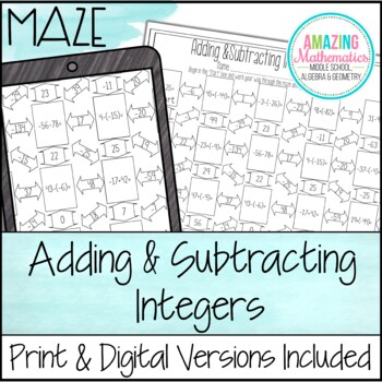 Preview of Adding and Subtracting Integers Worksheet - Maze Activity