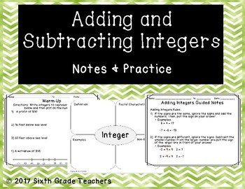 Preview of Adding and Subtracting Integers Notes and Practice Resources