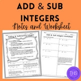 Adding and Subtracting Integers Notes and Worksheet