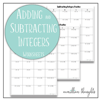 Preview of Adding and Subtracting Integers Practice Worksheets