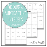 Adding and Subtracting Integers Practice Worksheets