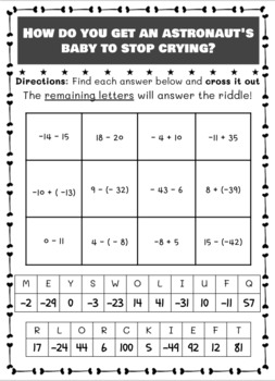 Preview of Adding and Subtracting Integers RIDDLE