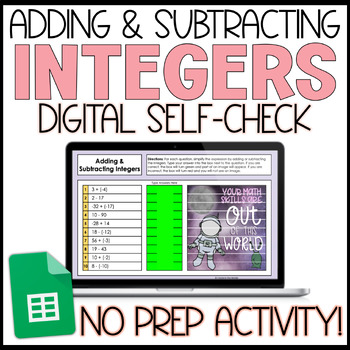 Preview of Adding and Subtracting Integers Self-Checking Digital Activity