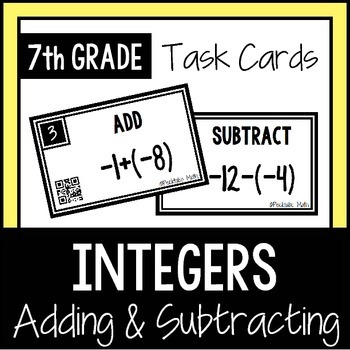 Preview of Adding and Subtracting Integers TASK CARDS with QR Codes 7th Grade
