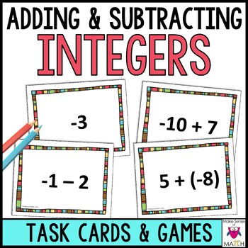 Preview of Adding and Subtracting Integers Task Cards Games and Activities