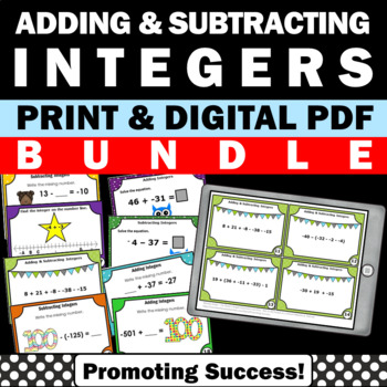 Preview of Integers Adding and Subtracting Positive and Negative Numbers Task Cards BUNDLE