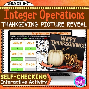 Preview of Adding and Subtracting Integers Thanksgiving Mystery Art Reveal