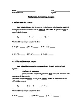 Preview of Adding and Subtracting Integers Unit