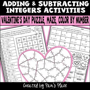 Preview of Adding and Subtracting Integers Valentine's Day Middle School Math Activities