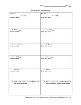 Preview of Adding and Subtracting Integers With Counters