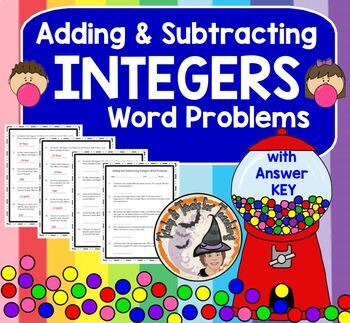 Preview of Adding and Subtracting Integers Word Problems Worksheet with Answer KEY