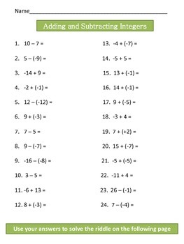 Adding and Subtracting Integers Worksheet by Jena Hengstler | TpT