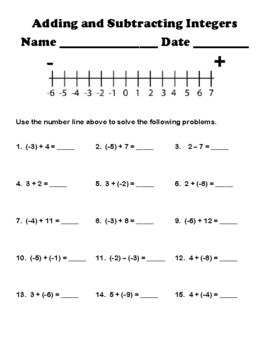 adding and subtracting integers homework