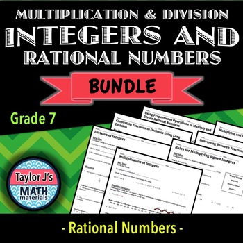 Preview of Multiplication and Division of Integers and Rational Numbers Worksheet Bundle