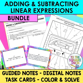 Preview of Adding and Subtracting Linear Expressions Notes & Activities | Digital Notes 
