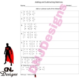 Adding and Subtracting Matrices Printable/Handout/Homework