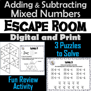 Preview of Adding and Subtracting Mixed Numbers Activity: Escape Room Math Breakout Game